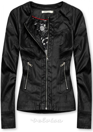 Crna kožna jakna s podstavom s uzorkom