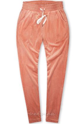 Pantaloni casual rosa salmone con motivo corduroy