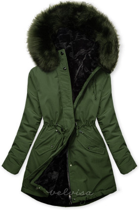 Tamno zelena dvostrana zimska parka jakna
