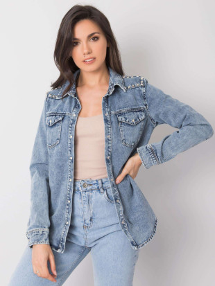 Camicia in denim blu con borchie