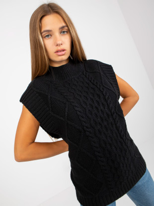 Gilet nero lavorato a maglia con trecce SUBLEVEL