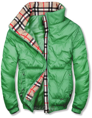 Zelena prijelazna jakna s kariranim obrubom