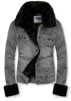 Giubbotto in denim grigio con pelliccia nera
