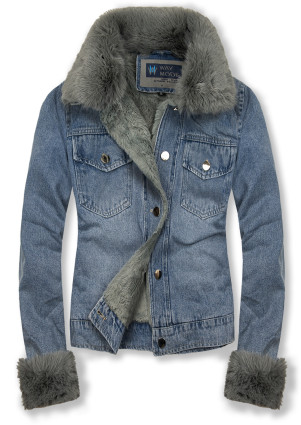 Giubbotto in denim blu con pelliccia grigia