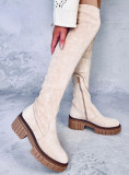 Stivali alti in camoscio beige