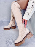 Stivali alti in camoscio beige