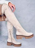Stivali alti in camoscio beige