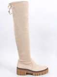 Stivali alti in camoscio beige