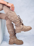 Stivali in camoscio beige con lacci