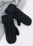 Guanti-muffole da donna decorati di colore nero