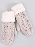 Guanti-muffole da donna decorati di colore beige chiaro