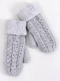 Guanti-muffole da donna decorati di colore grigio chiaro