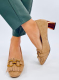 Décolleté beige con tacco color rame