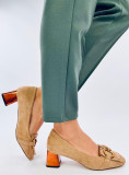 Décolleté beige con tacco color rame