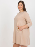 Ciemnobežova mini haljina plus size s 3/4 rukavima Dalenne