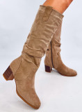 Stivali alti in camoscio beige