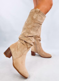 Stivali alti in camoscio beige chiaro