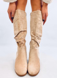 Stivali alti in camoscio beige chiaro