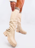 Stivali alti beige con catena