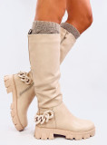 Stivali alti beige con catena
