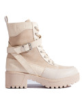 Stivaletti beige con allacciatura e cerniera