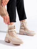 Stivaletti beige con allacciatura e cerniera