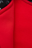 Felpa rossa allungata con cappuccio fantasia