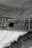 Giubbotto in denim grigio con pelliccia bianca