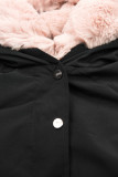 Parka nera-rosa con bordo in pelliccia