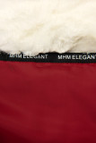 Giacca invernale allungata rossa con pelliccia beige