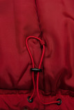 Giacca invernale allungata rossa con pelliccia beige