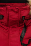 Giacca invernale allungata rossa con pelliccia beige