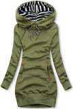 Felpa lunga verde kaki con cappuccio