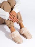 Pantofole da donna panna con pelliccia artificiale
