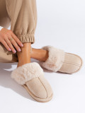 Pantofole da donna panna con pelliccia artificiale