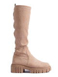 Stivali alti in pelle scamosciata con suola spessa beige chiaro