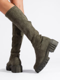 Stivali alti in pelle scamosciata con suola spessa kaki