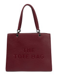 Borsa tote bordeaux con scritta in rilievo