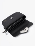 Elegante borsa nera con chiusura decorativa