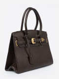 Elegante borsa marrone scuro con fibbia decorativa dorata