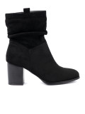 Stivaletti neri in suede con tacco a blocco e gambale arricciato