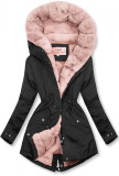 Parka nera-rosa con bordo in pelliccia