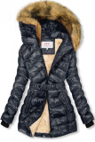 Giacca lucida blu scuro/beige con cintura