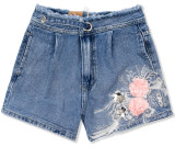 Pantaloncini corti in denim con ricami floreali