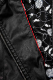 Giacca in similpelle nera con fodera fantasia