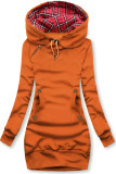 Felpa lunga terracotta con cappuccio a quadri