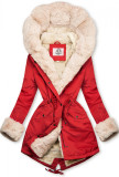 Parka rossa con bordo in pelliccia