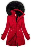 Parka esteso con pelliccia rosso/nero
