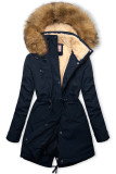 Parka blu scuro per l'inverno con fodera beige