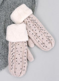 Guanti-muffole da donna decorati di colore beige chiaro
